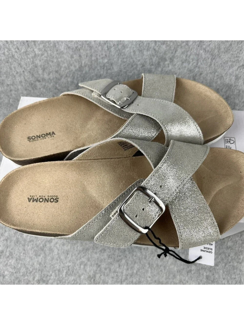 Sonoma Sandals Womens Size 10 Genuine upper leather Sliver Crisscross Strap
